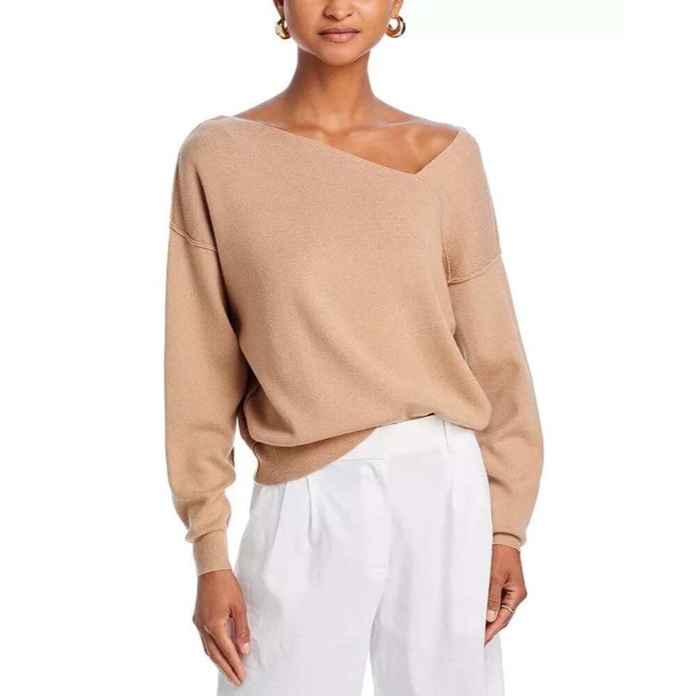 Line & Dot Cream Off Shoulder Sweater Size S Quiet Luxury Minimalist Top